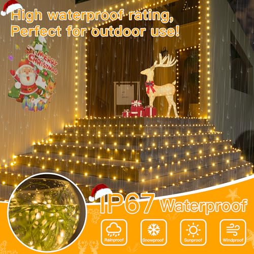 Image of Ollny Christmas Lights 800 LED 262 FT Plug in, IP67 Waterproof Green Wire Outdoor Christmas Lights with Remote, 8 Modes and Timer Outdoor String Light for House Indoor Xmas Decorations (Warm White)