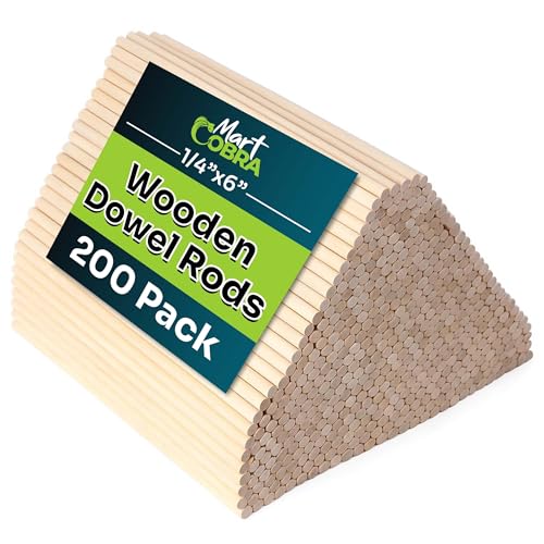 200 Wooden Dowel Rods 1/4' x 6', Precut Cake Wood Dowels for Crafting Tiered Cakes, Wooden Sticks for Crafts Supplies, Craft Wood Sticks for Flower Bouquet, Palitos de Madera para Manualidades