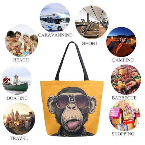 Fashion Dressed Monkey Make Faces Extra Large Canvas Gym Shoulder Tote,Durable Daily Reusable Top Handle Bag for Mens Womens Yoga Weekender Picnic Beach Travel Market Shopping4