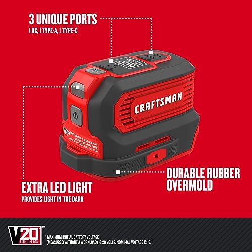CRAFTSMAN V20 Charger, Power Inverter, Charging Ports for Type-C, Type-A, and AC, 150 Watts, Bare Tool Only (CMCB1150B) - Image 3