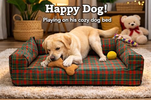 Image of SITSNOOZE Medium Dog Bed (5 to 10kg) for Beagle, Pug, French Bulldog - Extra Soft Washable Lounger Cushion, Orthopedic Mattress, Waterproof Anti-Slip Base Luxury Cotton Pet Bed (Print 7, M)
