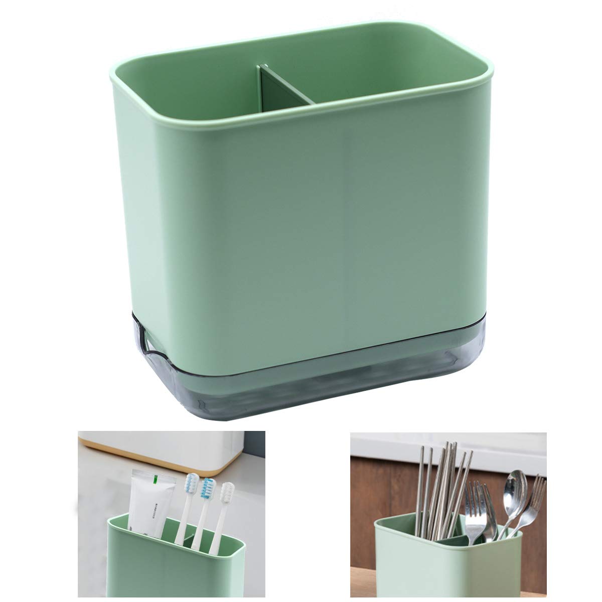 YINENGD Cutlery Racks for Knife Fork Spoon, Drain Holder, Cutlery Holder for Kitchen and Bathroom Storage Plastic PP Tableware Storage Drain Box Sink Cleaning Up (green)