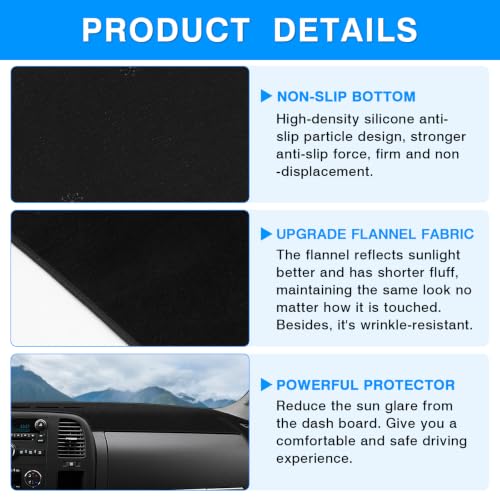Image of Autorder Dashboard Cover Mat for 2007-2013 Chevy Chevrolet Silverado&GMC Sierra 1500 /2500HD /3500HD with Two Glove Boxes Accessories Dash Cover Upgrade Polyester Dash Mat