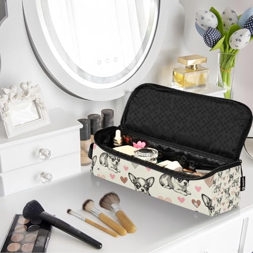 Bolsa de viaje para herramientas de cabello para mujeres con estera para plancha y estuche impermeable para planchas y rizadores, organizador de accesorios para el cabello con diseño de chihuahuas miniatura 7