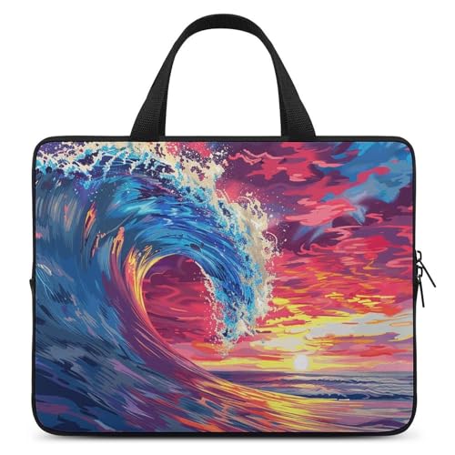 Sacoche pour ordinateur portable vagues au coucher du soleil antichoc contre rayures et coups