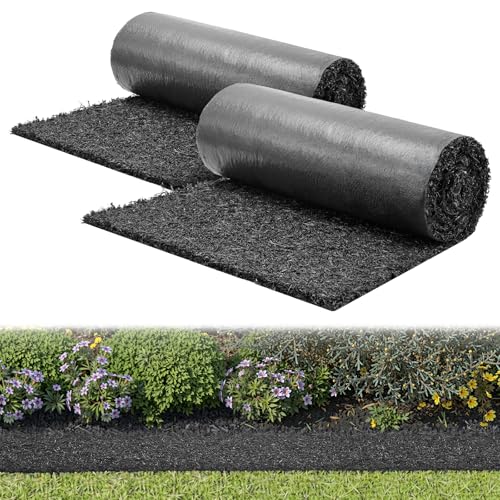 VEVOR Rubber Mulch Mat Roll 2 Rolls 96 x 22 in Recycled Rubber Mulch Mat 0.5 Thick Cuttable Reduced Weed Growth Natural-Looking Weed Barrier Mat Permanent Walkway Pathway for Landscaping