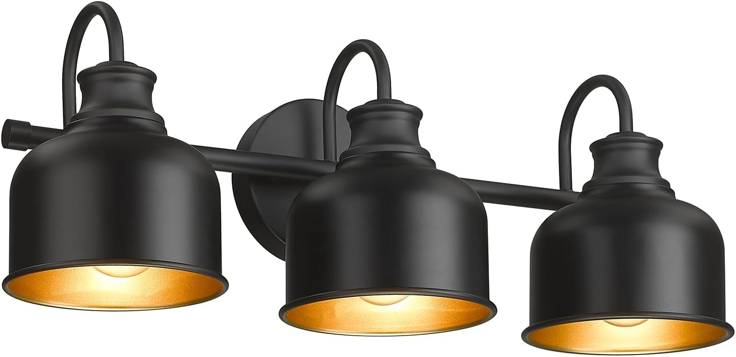Jetima Bathroom 3-Light Vanity Fixture Farmhouse Wall Sconce Barn Lights with Matte Black Metal Shade Exterior Wall Lighting Fixture Industrial Wall Lights for Bedroom,Kitchen, Living Room,Hallway Matte Black 3 Lights