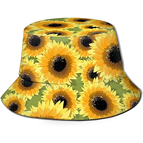 Sombrero de Cubo Unisex Patrón de Girasol y Semillas Sombrero de Sol Impreso al Aire Libre Gorra de Verano de Viaje al Aire Libre Negro