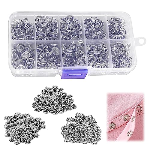 150 Metall Druckknöpfen Bausatz, Metallknöpfe Ösen Druckknöpfe Kit Druckknöpfe Ohne Nähen Druckknopf Set, 9.5 Mm Nähzubehör Buttons Knöpfe Jersey Für Diy Basteln Stoff, Kleidung Taschen