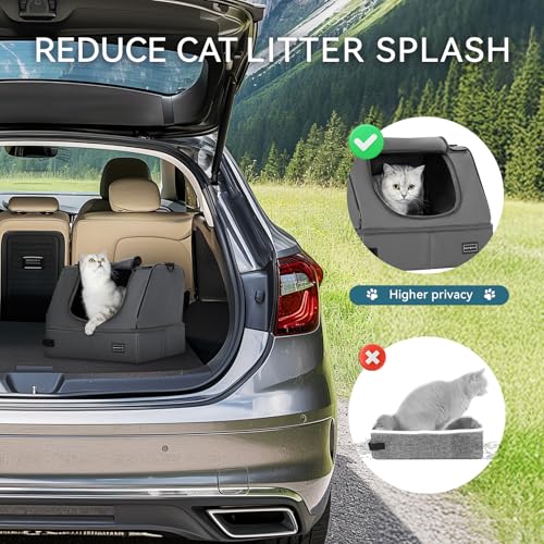 Image of Petsfit Upgrade Fabric Portable Cat Litter Box /Pan with Lid for Travel, Easy to Clean,Lightweight, Sturdy, Foldable (17x13x12.5inches,Gray)