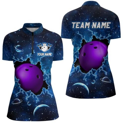 PIONAMZIOZ Custom 3D Bowling Polo&Quarter-Zip Shirt Purple&Blue Bowling Team Jersey for Men Women Bowling Outfit (US, Alpha, Small, 5X-Large, Regular, Regular, Women Quarter-Zip)