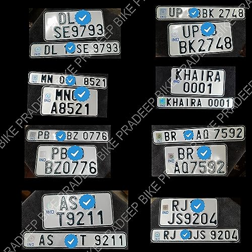 Image of IND Pradeep Bike Costomized Fancy Aluminium Bike Number Plate 2 PIECE, with Name or Number Embossed White | (Black Font) Without Any Serial Number (Non HSRP)