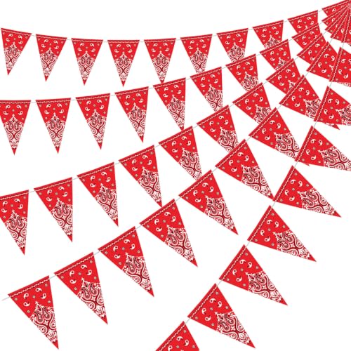 49 ft Western Cowboy Party Decor Bandana Pennant Banner, Red, Paisley