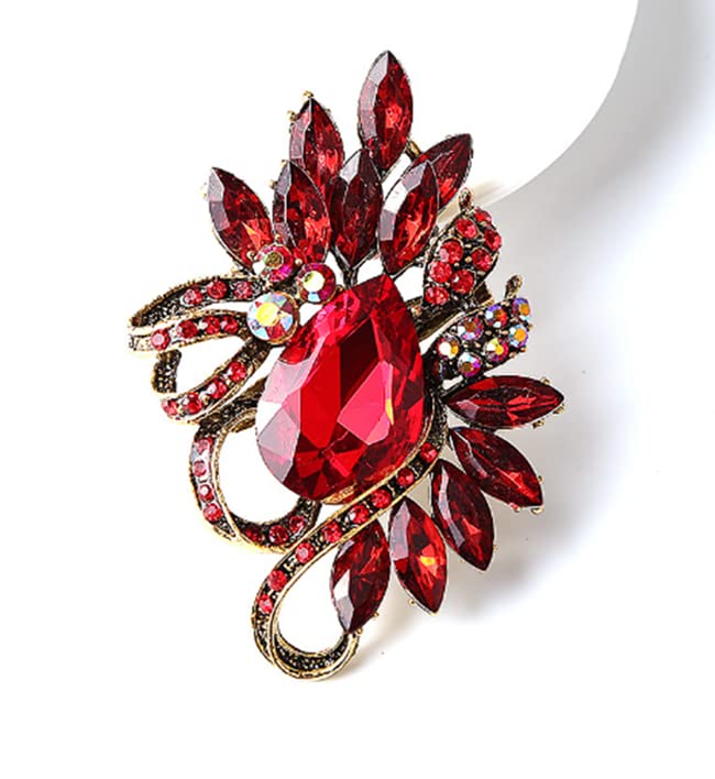 Image of COLORFUL BLING Rhinestone Leaf Brooch Pin - Red, Blue Vintage Jewelry Accessory Gifts Decoration