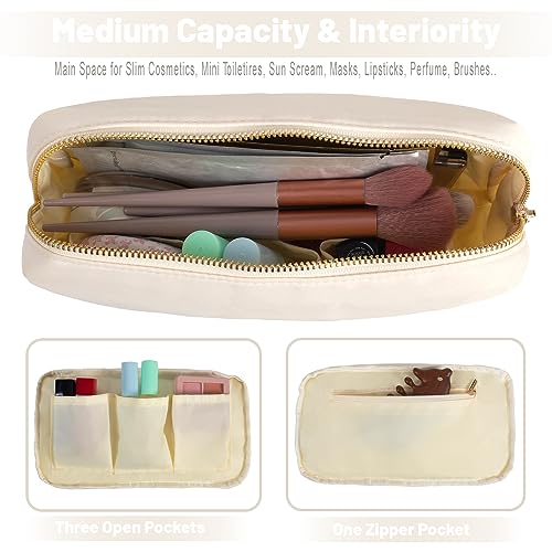 YogoRun Medium Pouch for Purse Glitter Chenille Stuff Pouch Women Nylon Pouch (M, Beige-Stuff) - Image 4