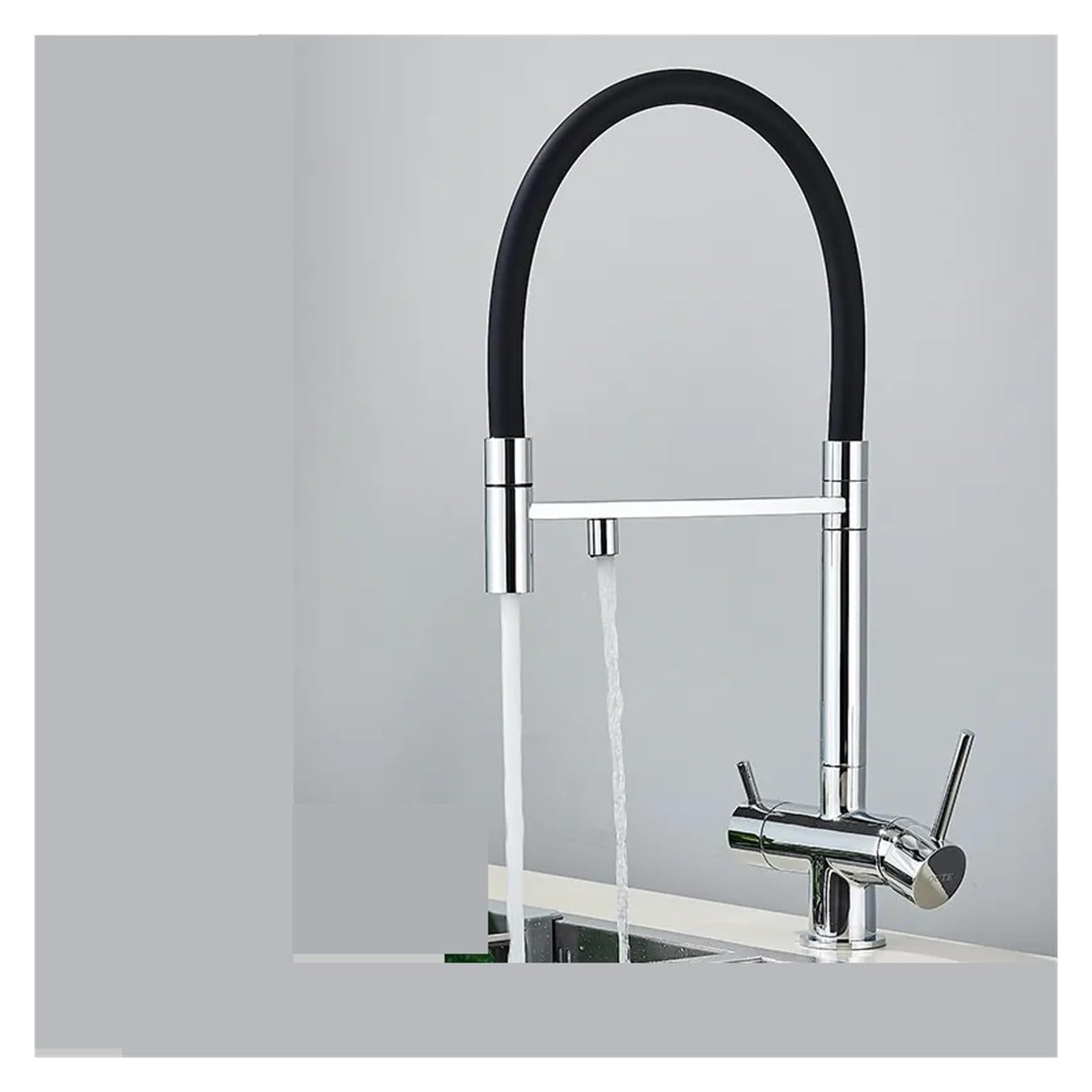 Robinet cuisine double bec Chrome finitions soignées design moderne