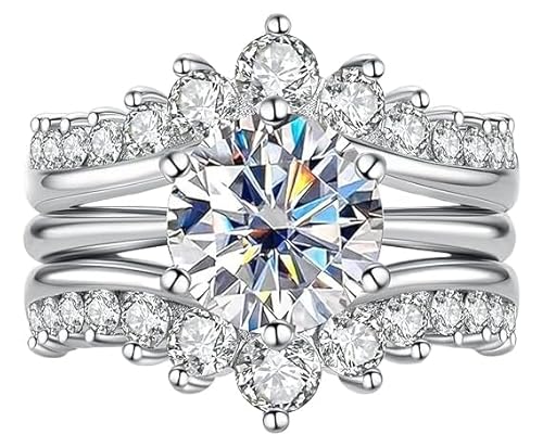 aomoso Bague pour Dames - 3CT Bague en Moissanite en Forme de Couronne - avec Certificat, Argent 925, Forme de Grappe, Couleur D, Grade VVS1, Convient pour: Date/Tous les Jours/Mariage/Anniversaire