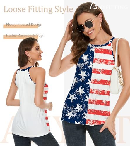 Image of Women Halter Tank Top with Built in Bra Flowy Sleevless Padded Camisole Loose Fit Summer Shirt Top S-3XL