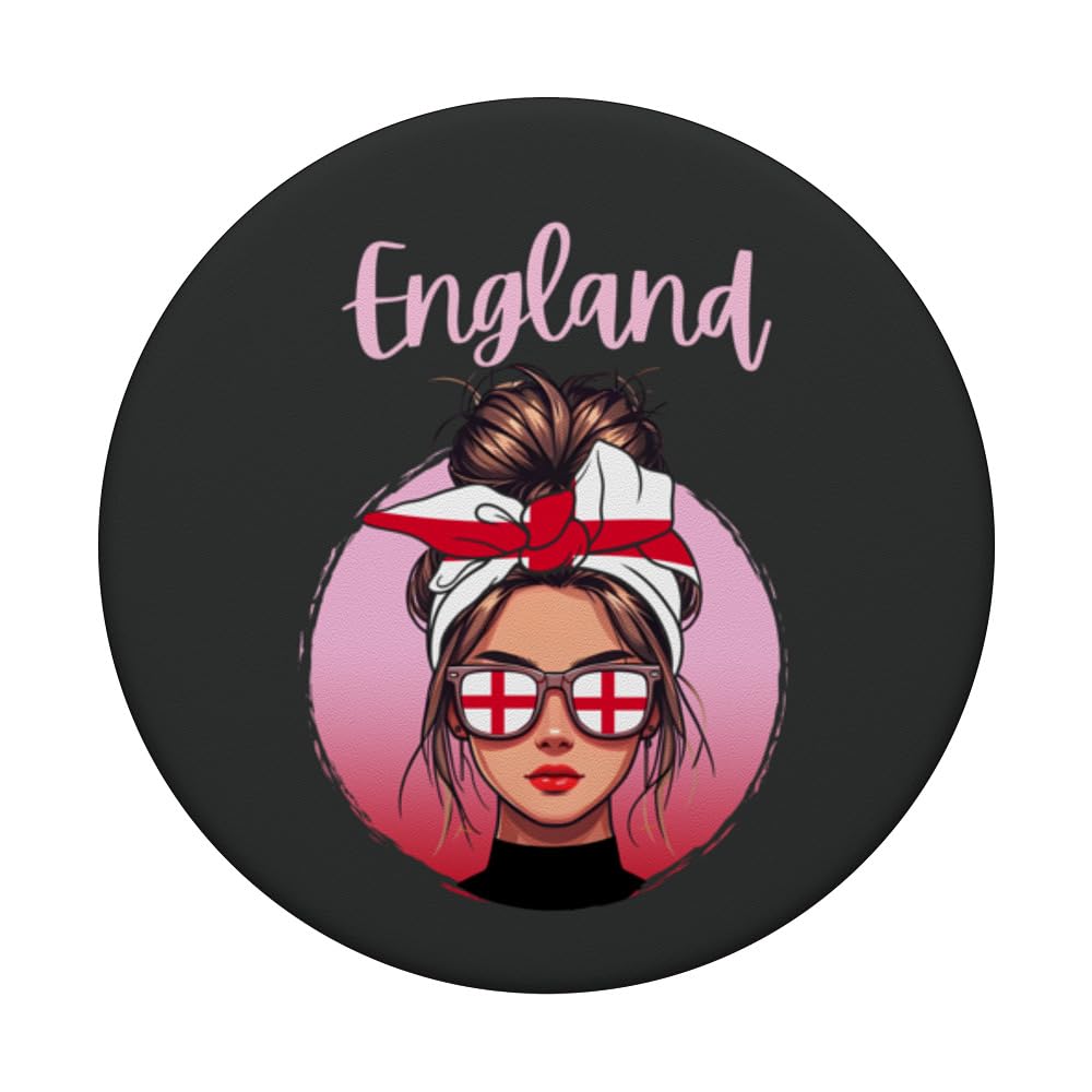 England, English Girl, England Flag, Messy Bun Girl, Britain PopSockets Swappable PopGrip, Black - Image 3