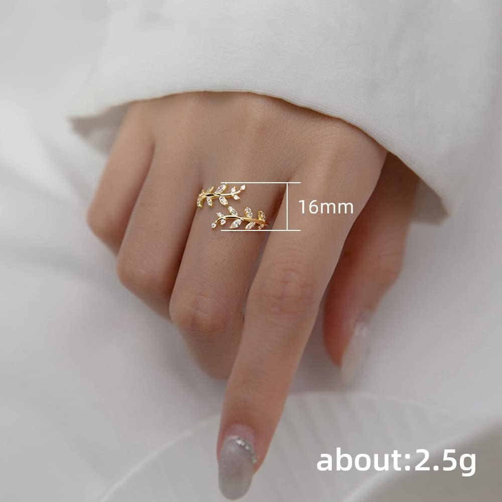 Mnyixsi Leaf Zircon Ring 925 Sterling Silver Dainty Zircon Rings Hypoallergenic Lucky Leaves Statement Ring for Women Promise Ring Fashion Jewelry Vine Leaf Fashion Statement Ring for Women Silver