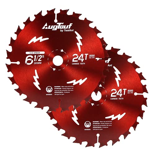 AugTouf 6-1/2' 24T Circular Saw Blade for Cutting Wood, Plastic and Wood Composite (6.5'-2pcs 5/8' Arbor)