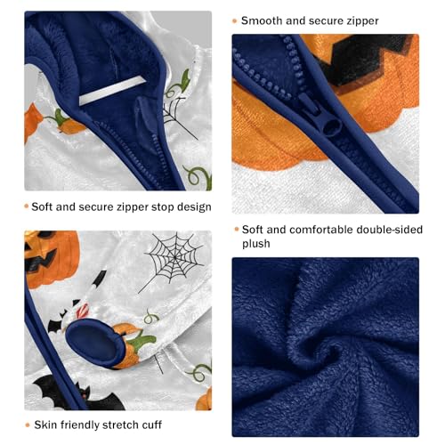 Halloween Themed Pattern Pumkins Toddler Fleece Jacket Girl Boys Hooded Fleece Jacket Coat Warm Outwear Zip-up 3-10T3