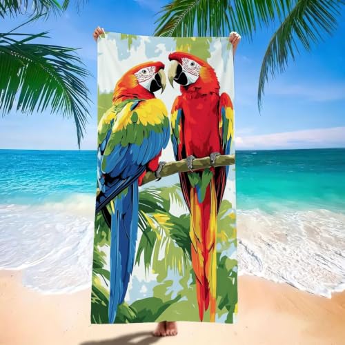 Toallas Playa Animal 90x200 cm Toalla Playa Grande, Mujeres y Hombres Toalla Gimnasio, Loro Toallas Microfibra, Absorbente, Pareos Mujer Ligera y de Secado Rápido, para Viajes, Vacaciones H-1879