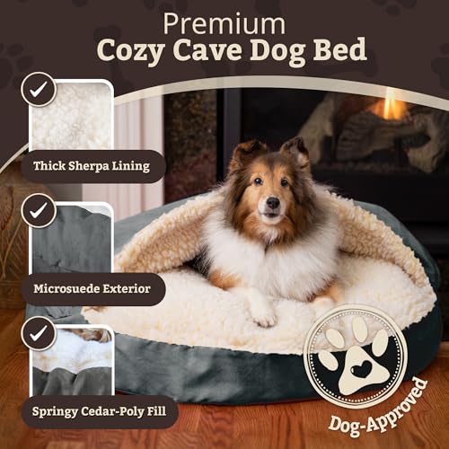 Image of Snoozer Cozy Cave Dog Bed, Round Covered Dog Bed, Anthracite (S)