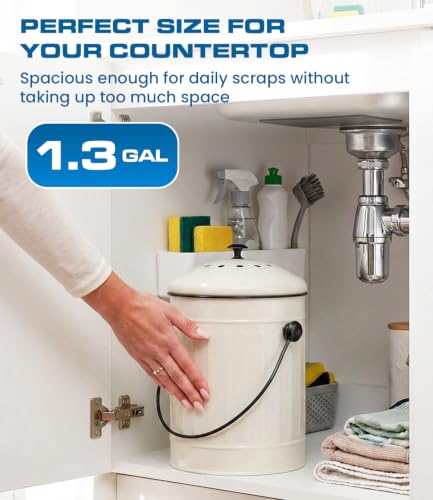 Image of Plexon Kitchen Compost Bin Indoor with Lid, Off-White 1.5 Gall