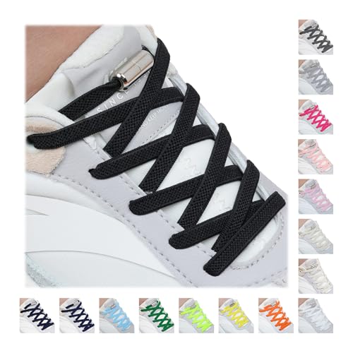 Handshop 2 Paires Lacets Sans Laçage, Lacets Élastiques Plats avec Verrou pour Enfants et Adultes, Lacets Chaussures de Sport de pour Toutes Les Chaussures