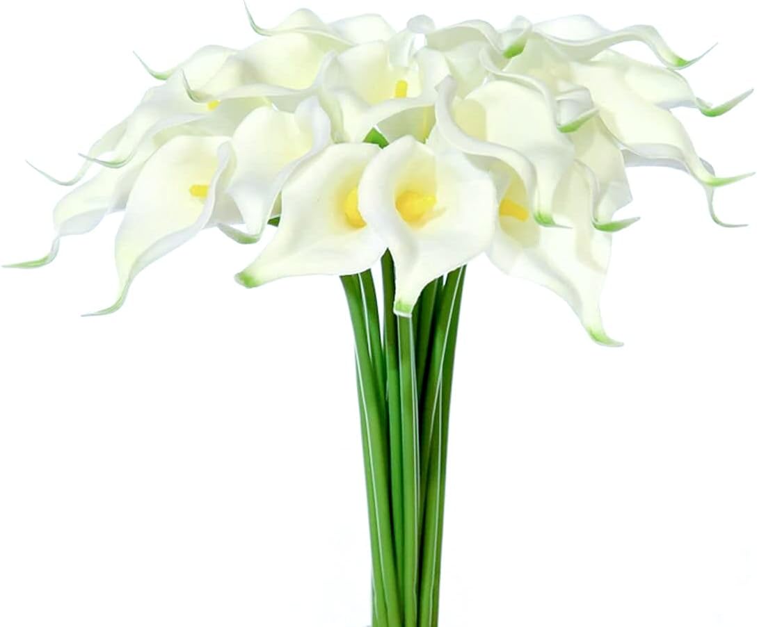 JUSTOYOU 20pcs Artificial Calla Lily Fake White Flowers