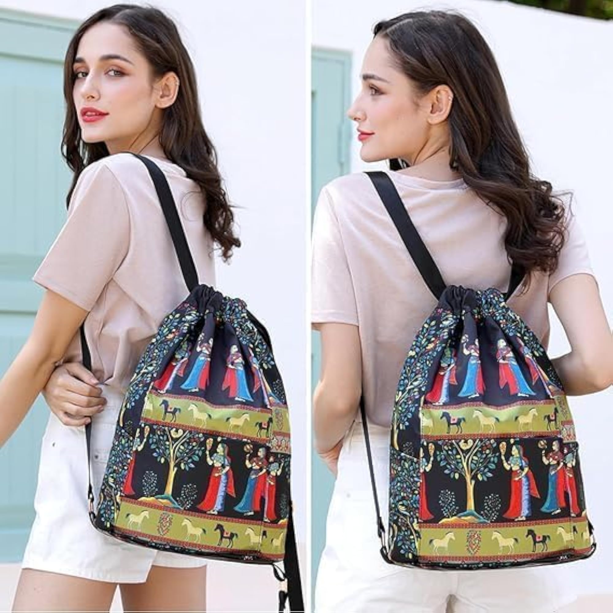 Foldable Drawstring Backpack with Storage Pouch