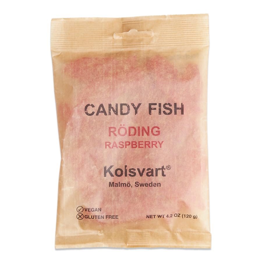 Kolsvart Roding Raspberry Swedish Candy Fish, 4.2oz (Pack of 5)