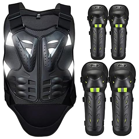 5pcs/Set Dirt Bike Gear, Motorcycle Armor Suit Spine Back Chest Protector with Elbow Knee Pads, Full Body Protection for Cycling Motocross Skateboard Ski Black Cover