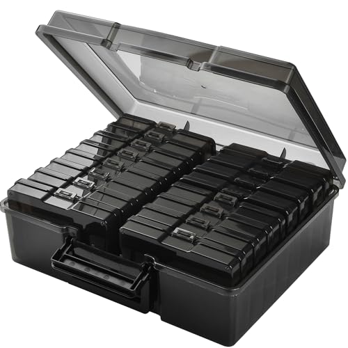 Caixa de armazenamento de fotos com alça, organizador de armazenamento de fotos de 10 x 15 cm, recipiente principal com 16 estojos de organização para fotos, artesanato, scrapbooking, armazenamento e