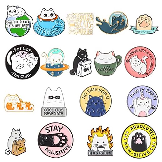 20 Pieces Cute Cat Enamel Pins for Backpacks Enamel Brooch Pins Bulk Cats Novelty Cartoon Animal Enamel Brooch Pins Lovely Mini Lapel Enamel Pins for Backpacks Set Badges Clothing Bags Jackets
