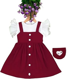 SCARFHAVEN Girls Flutter Sleeve Button-Front Dress, Sage Green and White, with Matching Purse Price In India