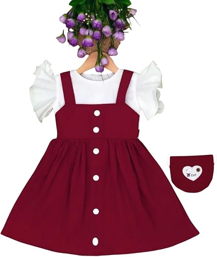 SCARFHAVEN Girls Flutter Sleeve Button-Front Dress, Sage Green and White, with Matching Purse