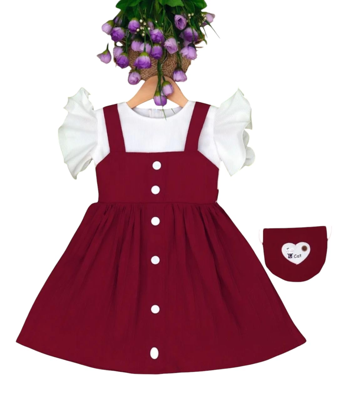 SCARFHAVEN Girls Flutter Sleeve Button-Front Dress, Sage Green and White, with Matching Purse - Review, Price and Buying Guide