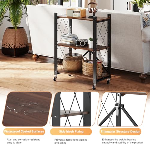 Image of 3 Tier Vintage Multifunctional Folding Shelf with Wheels