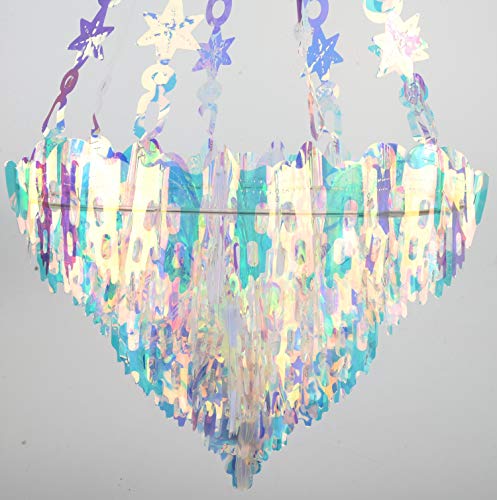 Image of Hanging Decorations Iridescent Chandelier Shaped Foil Ceiling Hanging Ornament for Bridal Shower Wedding Birthday Frozen Theme Party Fairy Princess Rainbow Show Decoration
