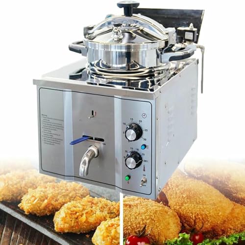 FKINGLRK Freidora Comercial de 3000 W, freidora a presión eléctrica de encimera de 16 L, Horno de Acero Inoxidable para Pollo Frito, Papas Fritas, alitas de Pollo y Patatas Fritas.
