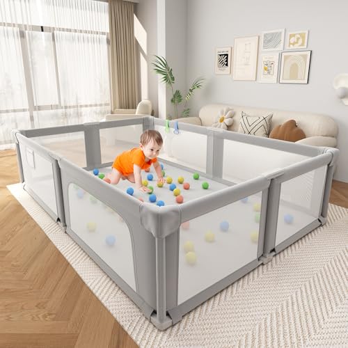 Seeday Baby Playpen, 73' x 61' Lareg Foldable Playpen with Mat for Babies and Toddlers, Play Pen...