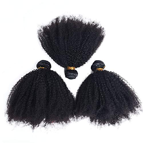 Mongolian Afro Kinky Human Hair Bundles, 100% Unprocessed Afro Kinky Curly Human Virgin Hair, 9A Grade Kinky Curly Weave Human Hair 3 Bundles Natural Color (14 16 18 Inch)