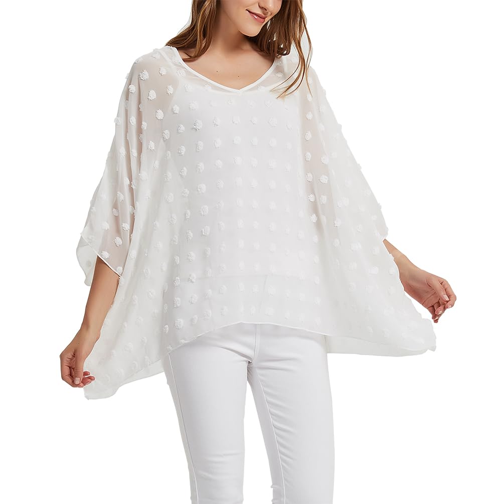 CuteSwan Blusa de gasa con estampado bohemio de verano para mujer, cuello en V, túnica para leggings, camisetas casuales