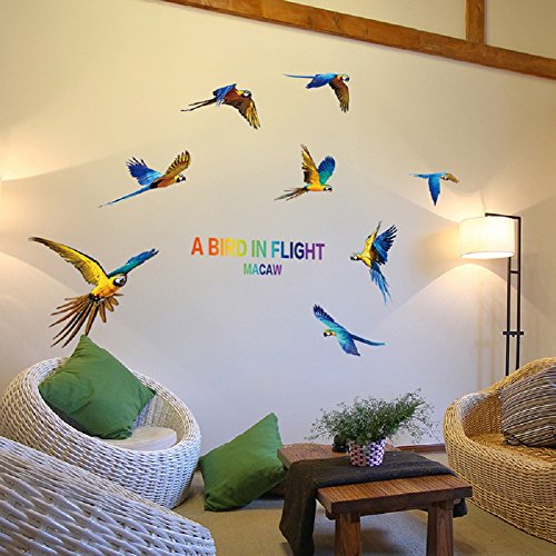 SWORNA Nature Series 8 Flying Macaw Parrot Vinyl Removable DIY Wall Art Mural Nursery Sticker Decor Decal for Baby Kids Girl Bedroom Playroom Bathroom Kindergarten Living Room Classroom 29