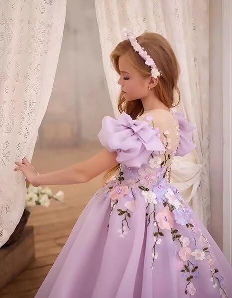 Tulle Flower Girl Dresses for Wedding Girls First Communion Dress Puff Sleeves Ball Gown4