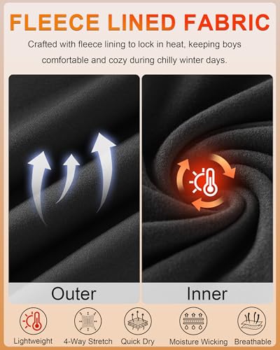 Roadbox Youth Boys' Thermal Compression Pants, Fleece Lind Base Layer Sports Leggings, Athletic Tights for Cold Weather4