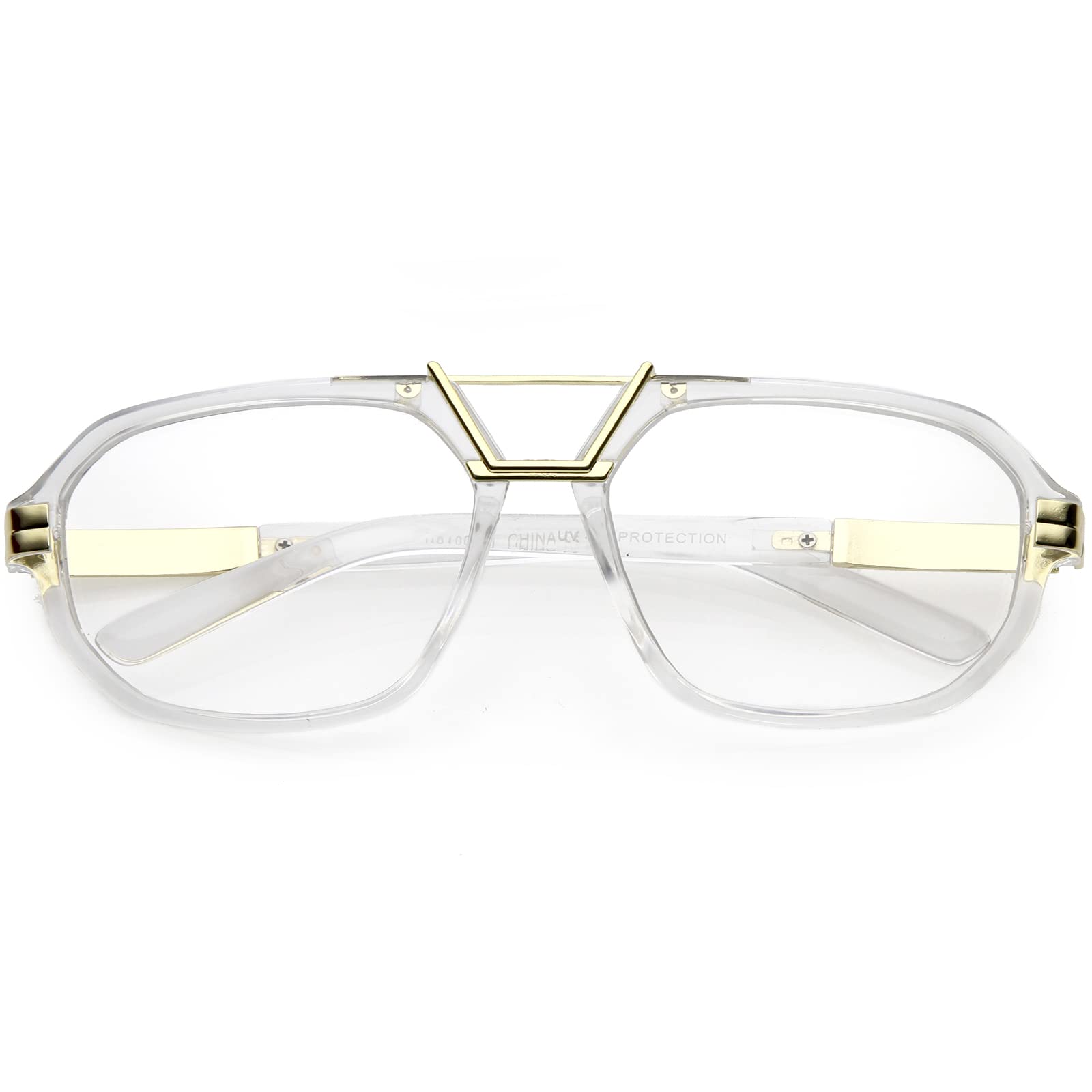 zeroUV - Gold Metal Bar Accent Thick Frame Clear Lens Anti Blue Light Pilot Aviator Glasses 57mm