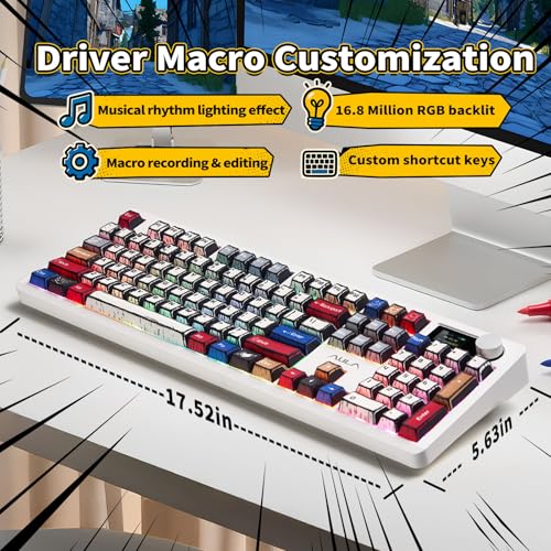 Image of AULA Wireless Mechanical Gaming Keyboard Full Size 8000mAh with Knob&Screen | Hot Swappable Custom,RGB Backlit,Creamy Pre-lubed Blaze Switches,PBT Keycaps,Tri-Mode BT /2.4GHz /USB-C,F106Pro Comic Mix Color